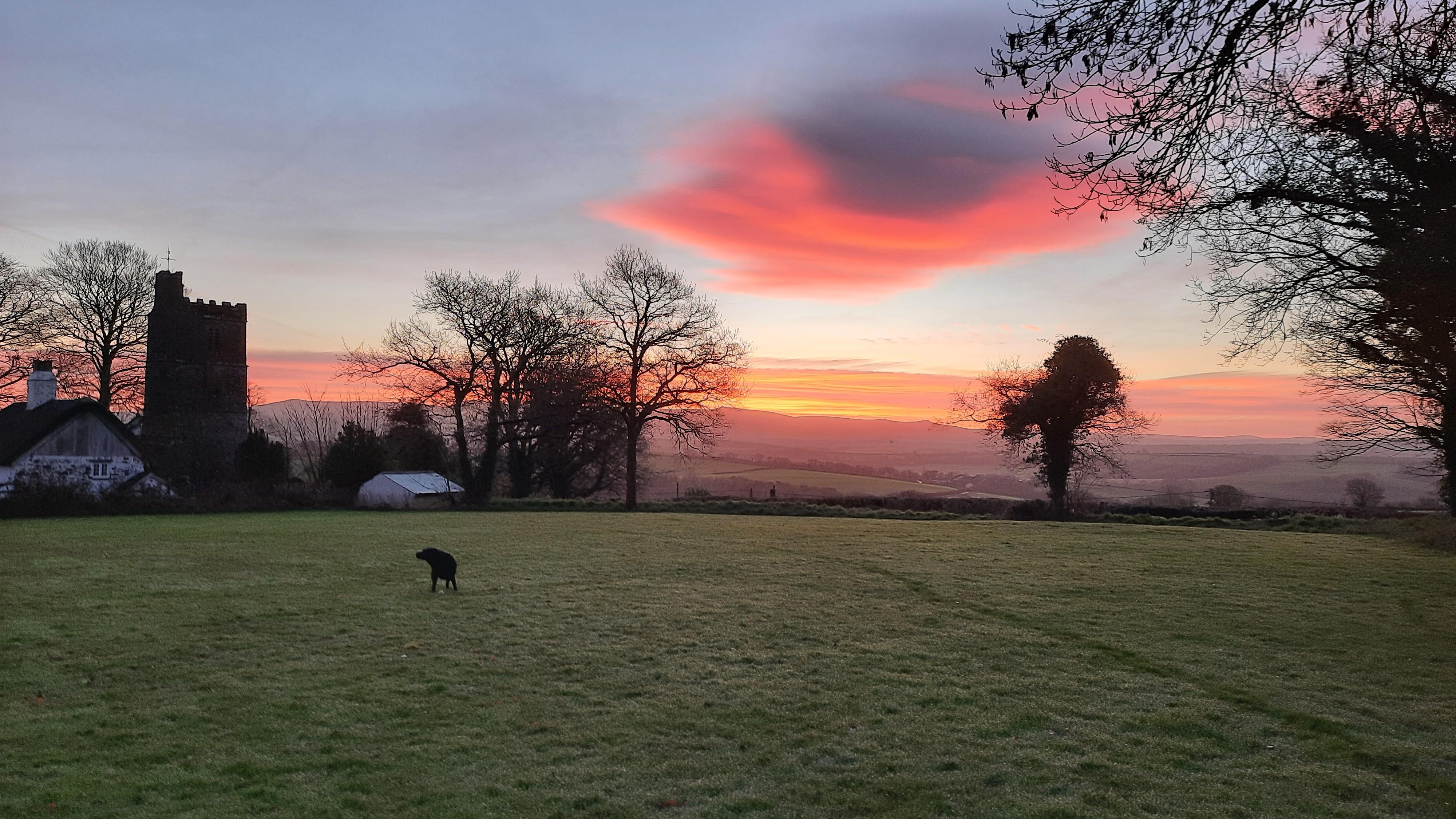 Sunrise over playing field